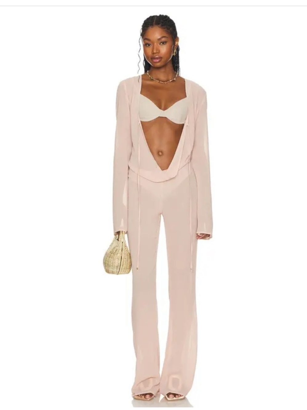 Vittoria Beige Lace-Up Jumpsuit